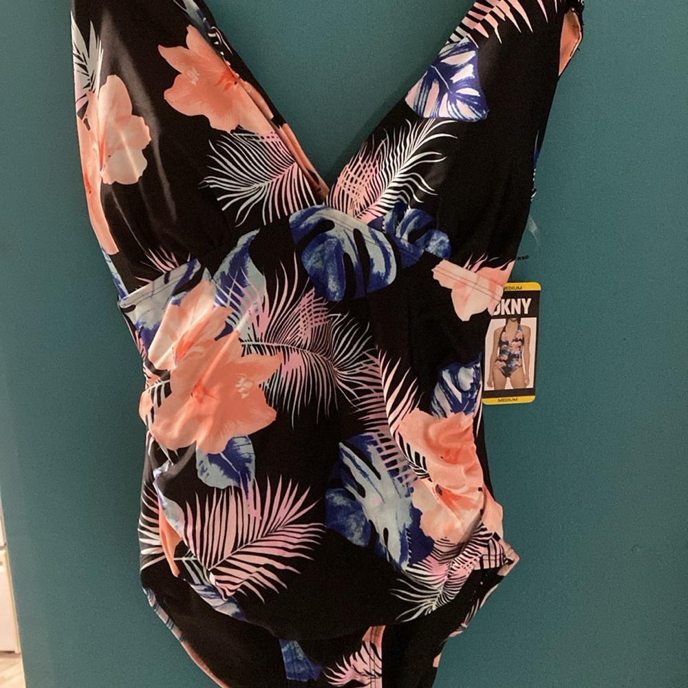 DKNY Floral One-Piece Swimsuit - Black and Pink